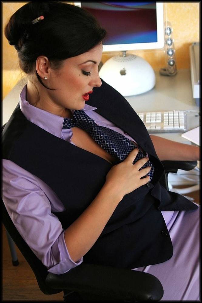 Excellent british fat Lorna Morgan in hot fancy skirt in office - #3