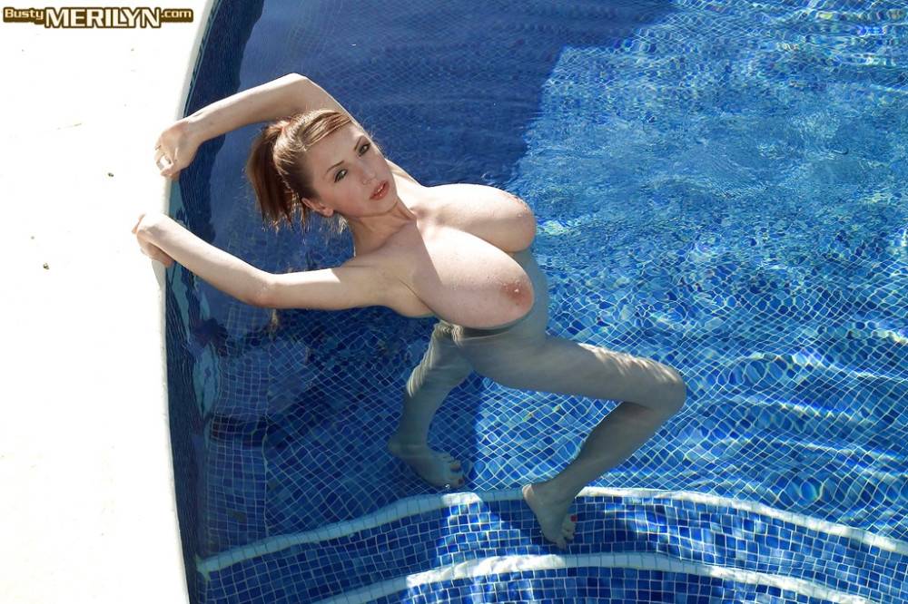 Charming ukrainian milf Merilyn Sakova bares big knockers and pussy at pool - #18