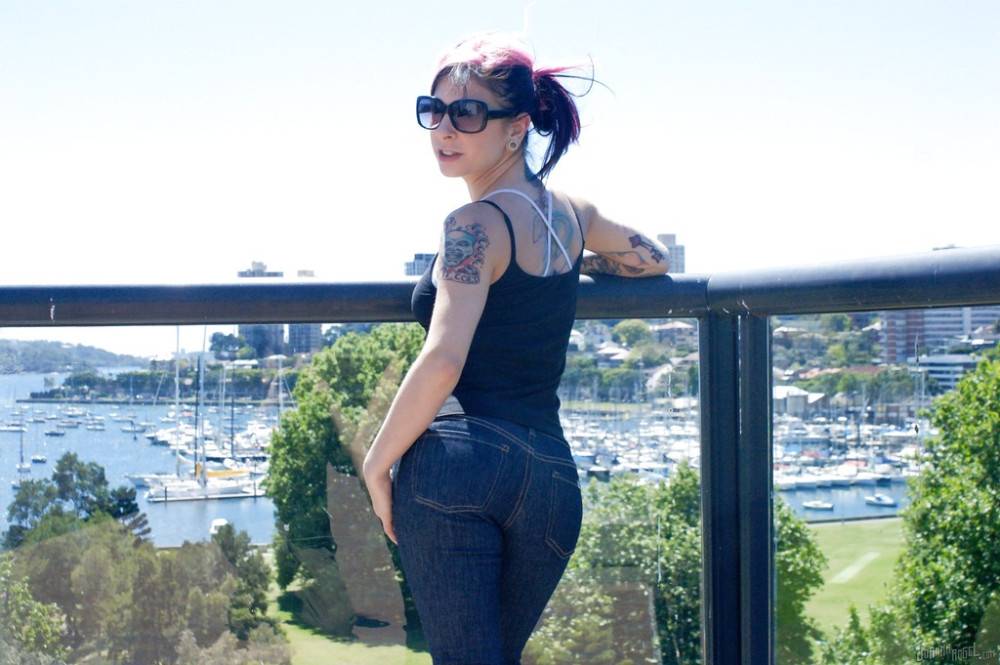 Hot american milf Joanna Angel in jeans revealing big boobies and hot ass outdoor - #3