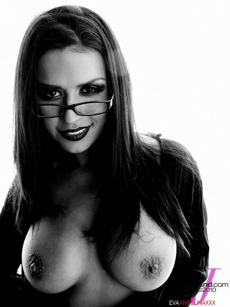 Black And White Photos Of Spectacled Brunette Pornstar Eva Angelina Showing Off Her Big Boobs - #9
