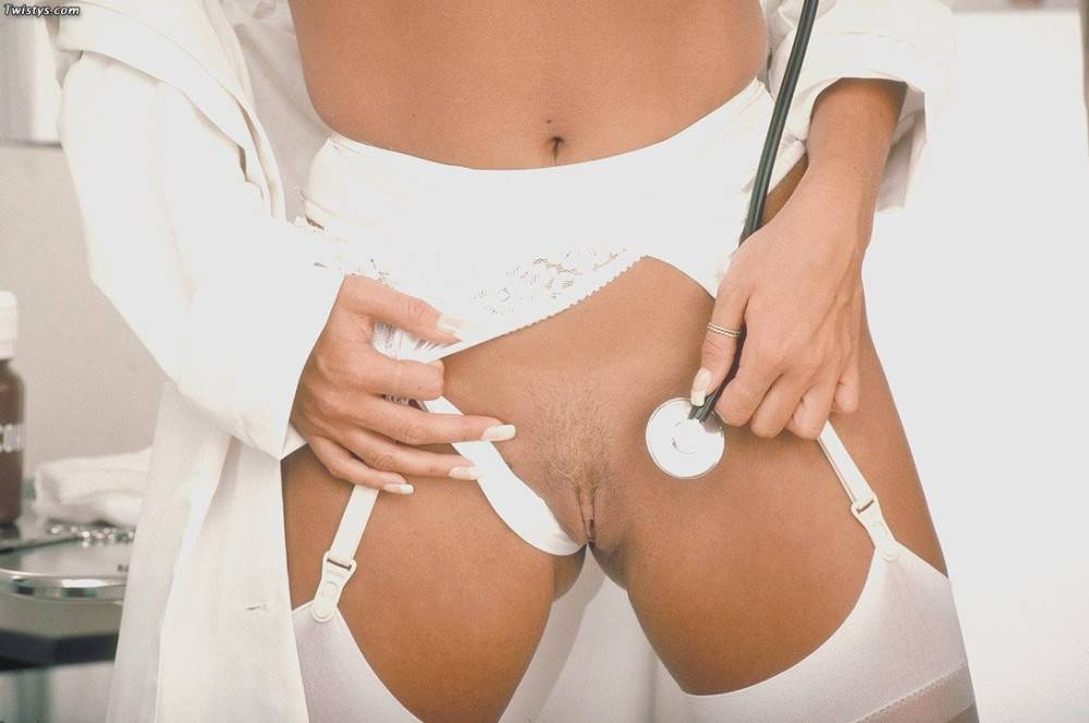 Lewd Nurse In White Uniform Farrah Turning Into A Wild Stripteaser Hot Posing On Camera. - #4