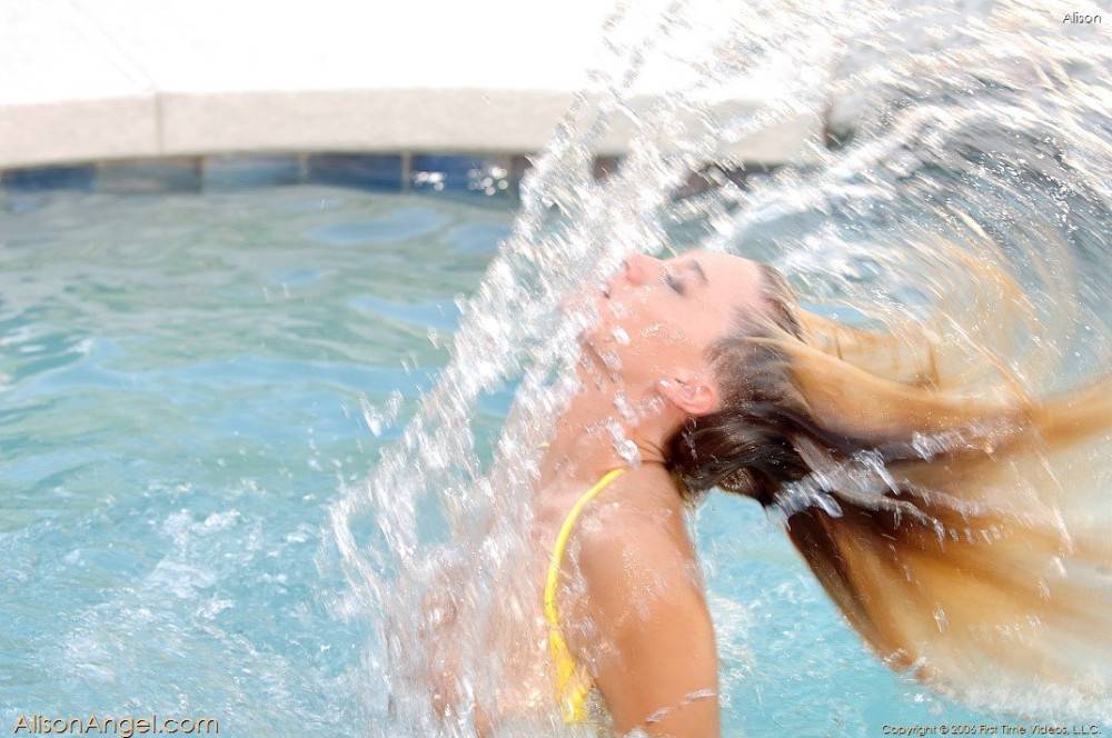 Naughty Teen Alison Angel In Yellow Bikini Gets Her Jugs And Pussy Out In The Swimming Pool - #8