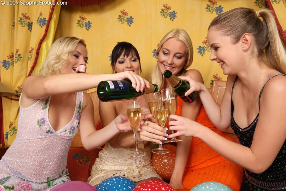 Sweet Chicks Susan, Sandra, Katerina And Malisa Celebrate Birthday, Drink Wine And Have Lesbo Fun - #6