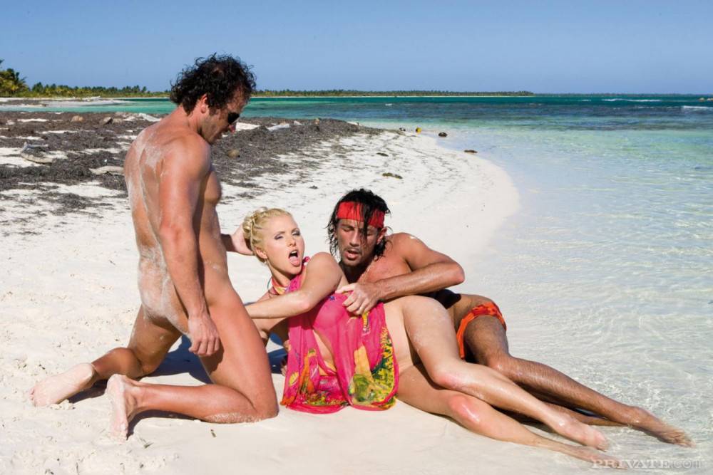 European Beach Babe Kathy Anderson Takes Off Her White Bikini And Gets Double Fucked - #4
