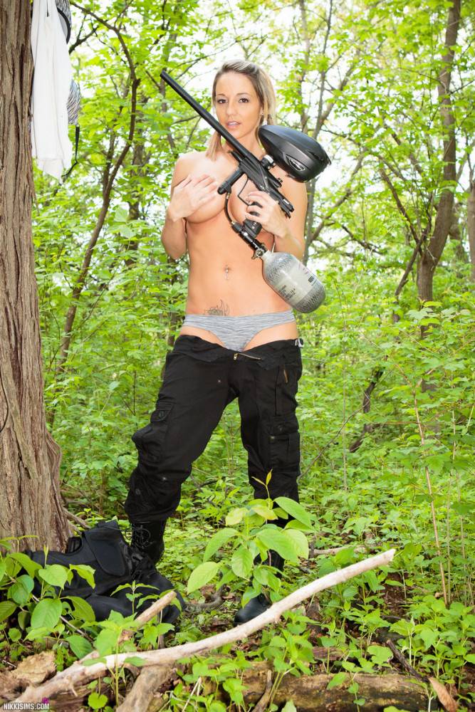 Nikki Sims Got Hot In The Wood From Paint Ball Game And Sexily Undressed Her Gorgeously Shaped Body - #11