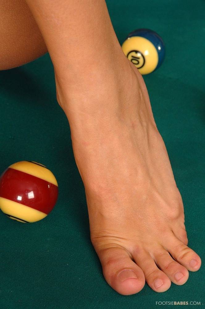 Delicious Bare Foot Blonde Jasmine Rouge Pulls Off Her Blue Jeans On A Pool Table - #16
