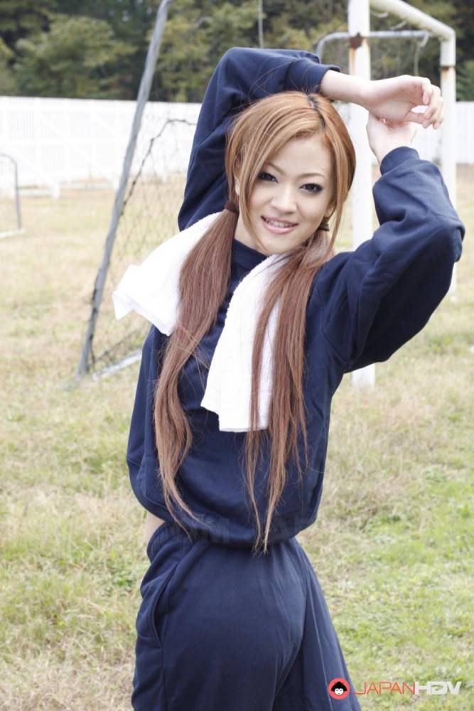 Nice-nelly Asian Babe With Red Hair An Umemiya Exercises Outdoors While Teasing With Her Looks - #3