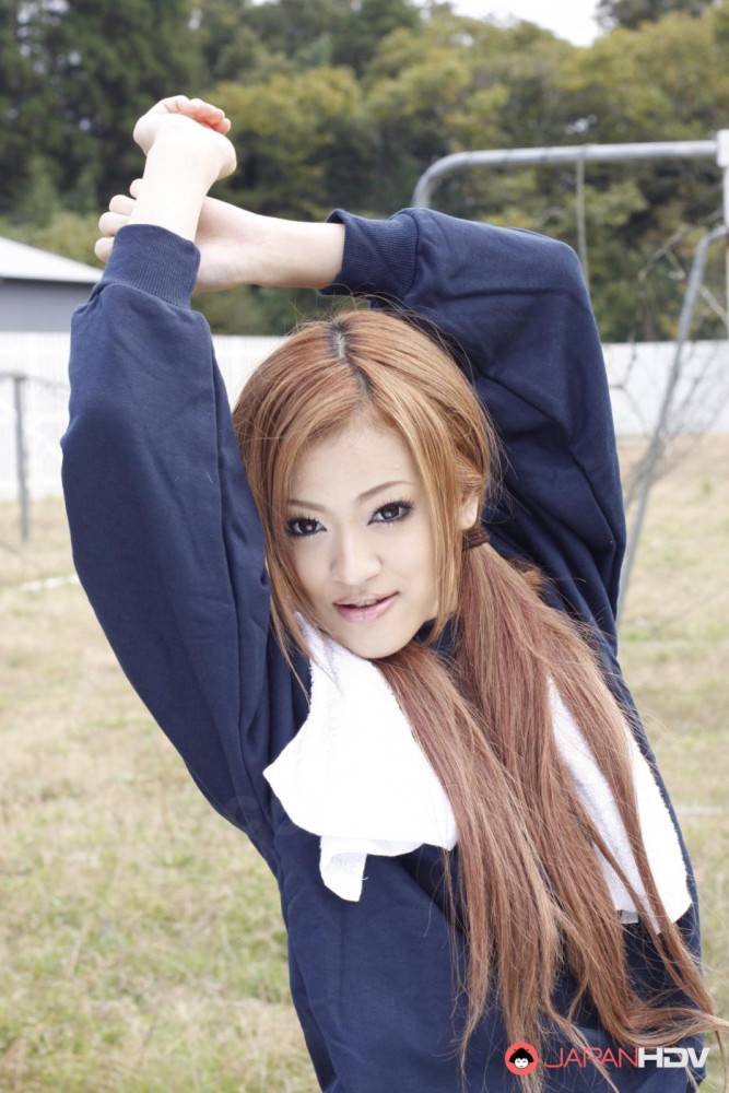 Nice-nelly Asian Babe With Red Hair An Umemiya Exercises Outdoors While Teasing With Her Looks - #5
