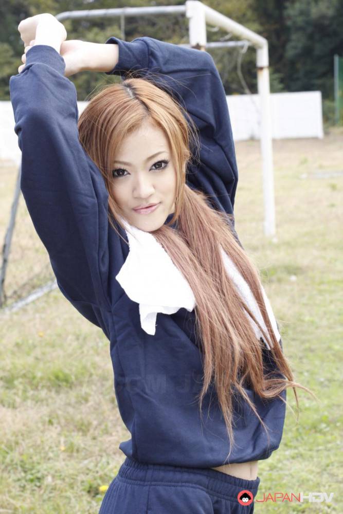 Nice-nelly Asian Babe With Red Hair An Umemiya Exercises Outdoors While Teasing With Her Looks - #4