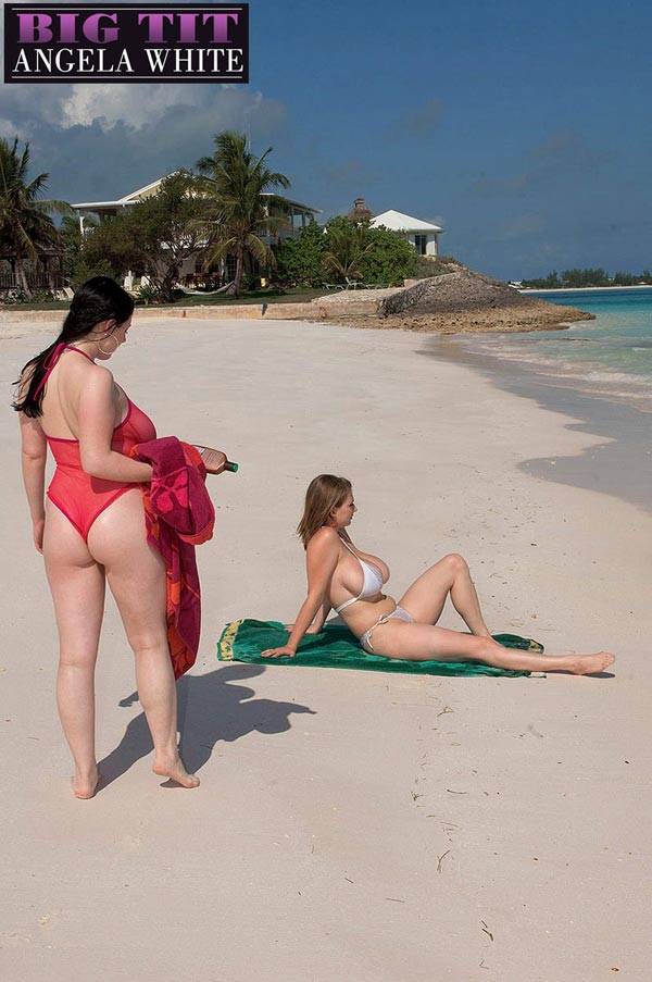 Angela White and Christy Marks beach Bosom lesbians - #2