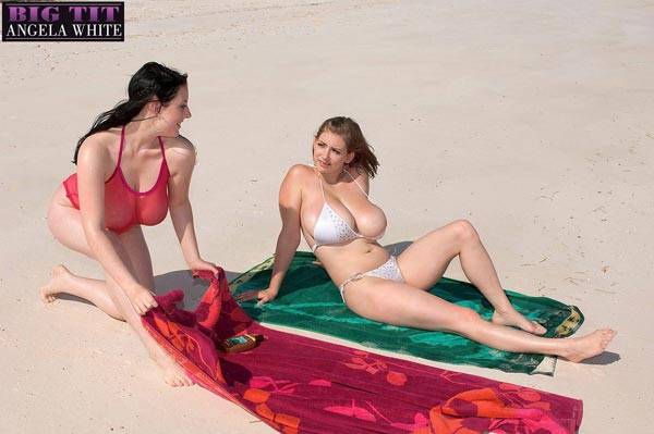 Angela White and Christy Marks beach Bosom lesbians - #4
