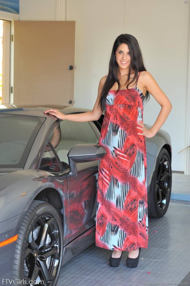 Teen Brunette Lilly FTV In Long Dress Flashes Her Tits And Pussy As She Poses By A Car - #2