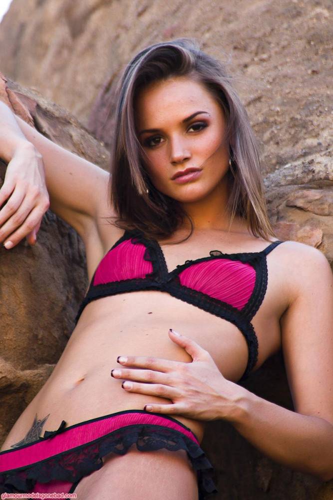 Petite Beauty Tori Black In Sexy High Heel Shoes Takes Off Her Lingerie On A Rock - #1