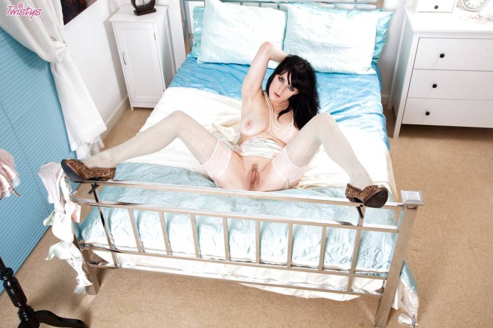 Stunning brittish pornstar Samantha Bentley in stockings showing big boobies and spreading her legs - #16