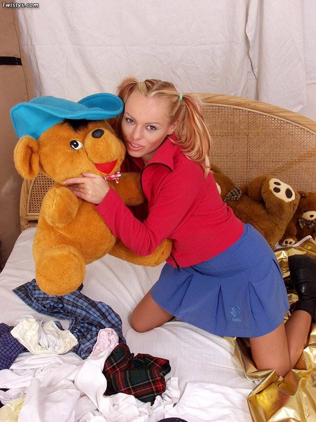 Sexy Lisa With Two Ponytails Plays With Big Teddy Bear And Friskily Strips Off. - #2