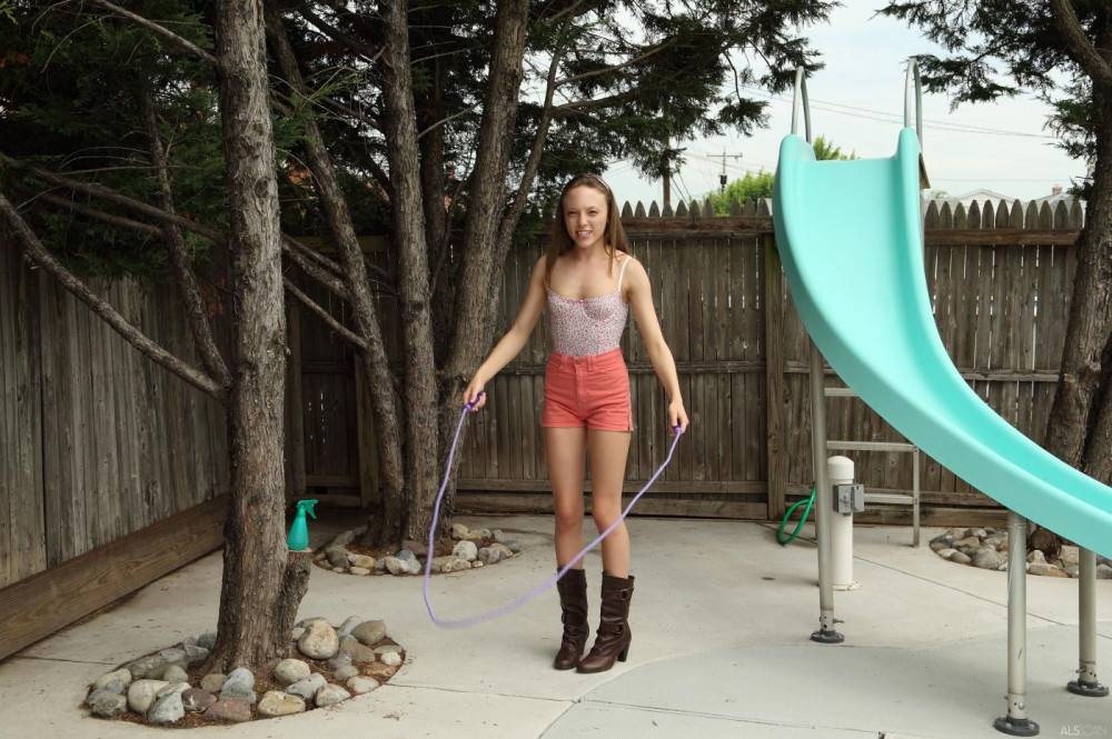 Sexy Teen Aubrey Star Is On The Playground Showing Cameltoe And Toy Filling Beaver - #2