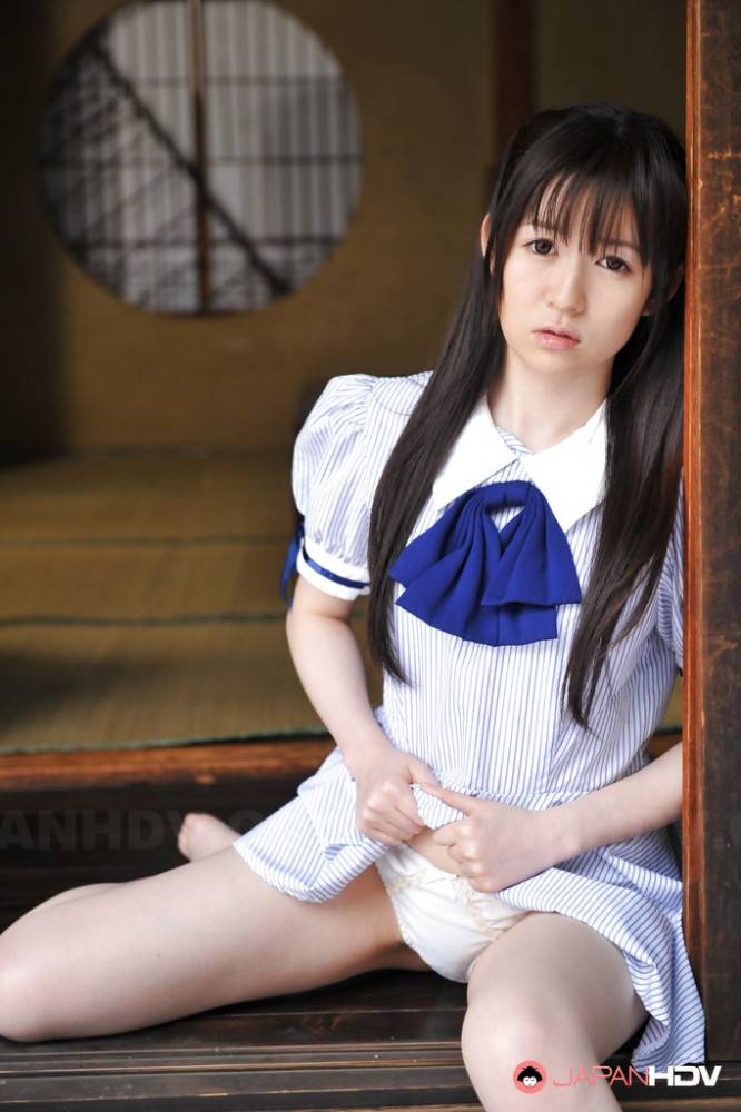 Stunning japanese dark-haired cutie Ai Uehara in skirt showing her beauty - #5