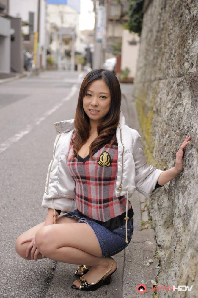 Asian Chick In A Short Jeans Skirt Asuka Is Sexily Posing In The Autumn City - #10