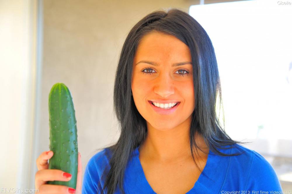 Teen Latina Giselle Mari Bangs That Tight Cooch With A Big Cucumber For An Orgasm - #7