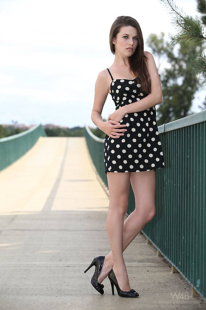 Brunette In Polka Dot Dress Serena Wood Shows Nude Downblouse And Up Skirt - #9