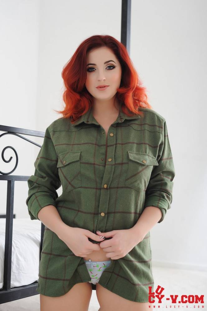 Real Redhead Beauty Lucy Vixen Unbuttons The Shirt And Uncovers View On Big Melons - #5