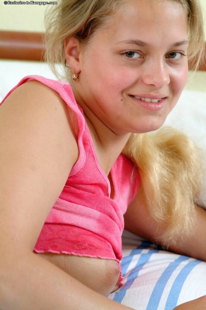 Stunning blond teen Kyara exposes big hooters and vagina - #5