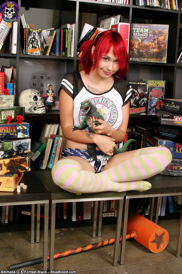 Cute nerdy gamer girl scarlet starr in pigtails plays with godzilla - #2