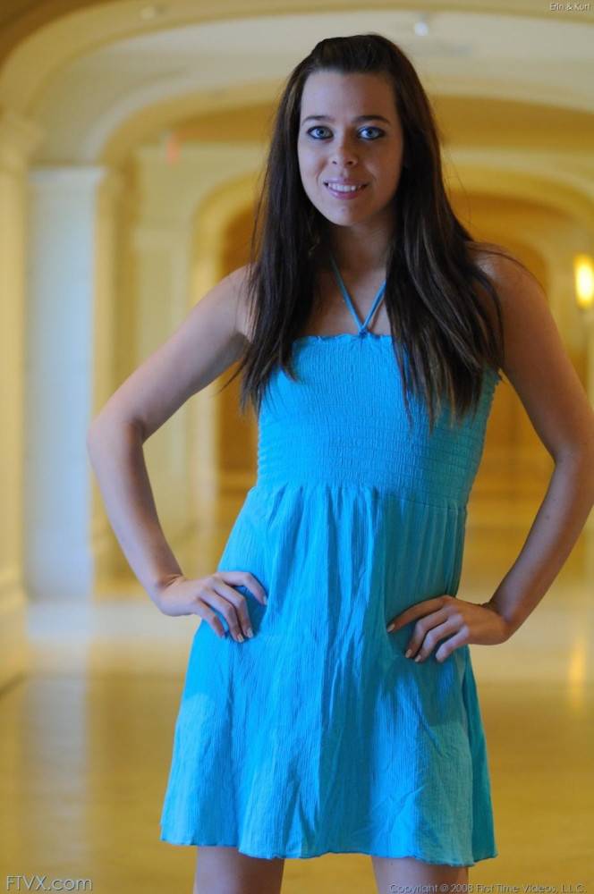 Pretty Teenage Brunette Erin FTV With Big Sparkling Eyes Poses In Blue Dress - #15