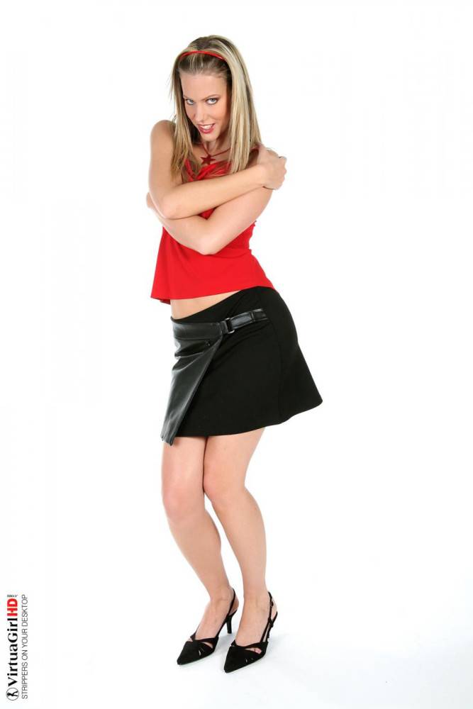 Hot Blonde Babe Bernadette Ripping Off The Red Top And The Black Mini Skirt | Photo: 8453719