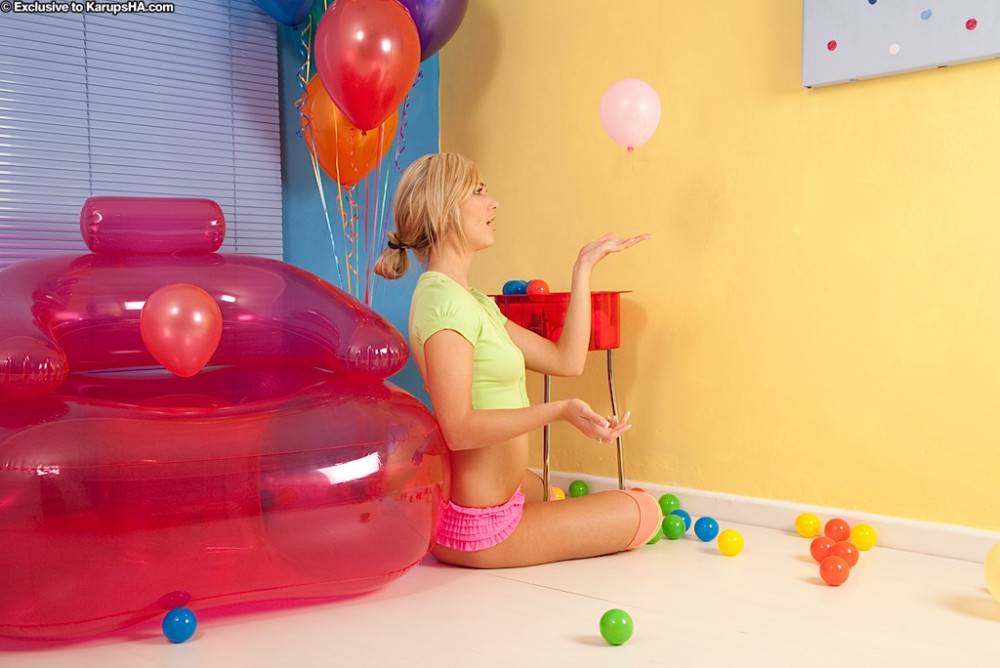 Blonde Louise Rose Takes Off Her Pink Panties And Plays With Dildo Among Balloons - #3