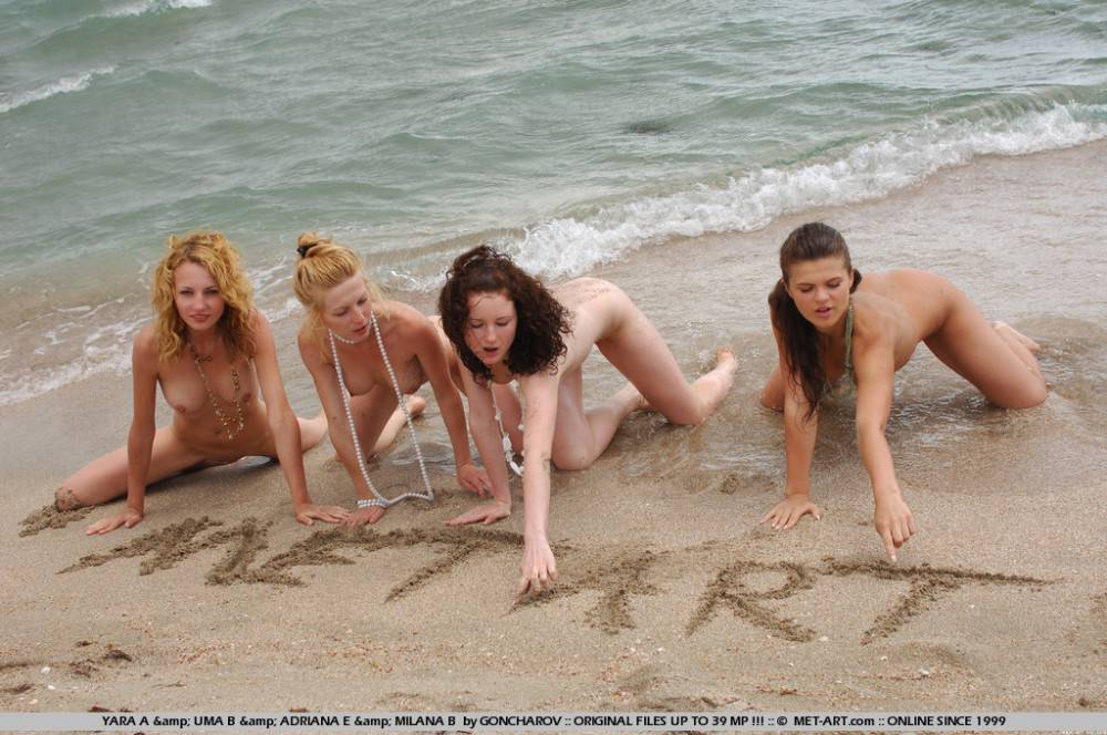 Four Wet Tight Teen Girls Uma B, Yara A, Adriana E And Milana B Pose Nude In Sand By The Sea - #8