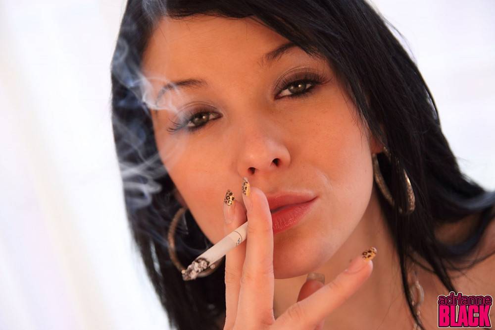 Raven Haired Adrianne Black In Fur Coat Flashes Her Boobs As She Smokes A Cigarette - #4