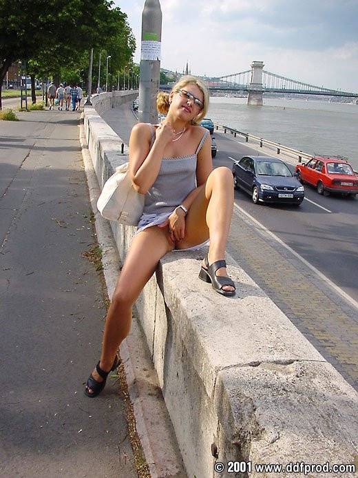 Cock Craving Tatjana Without Panties Friskily Spreading Her Long Gams Outdoors. - #12