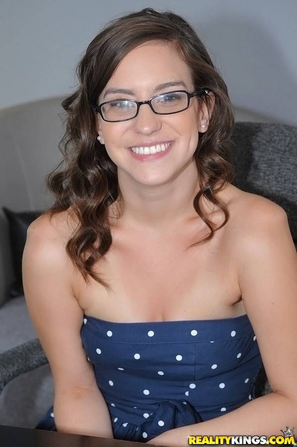 Excellent american brunette hottie Alexa Amore in sexy glasses reveals big knockers and hot butt - #1