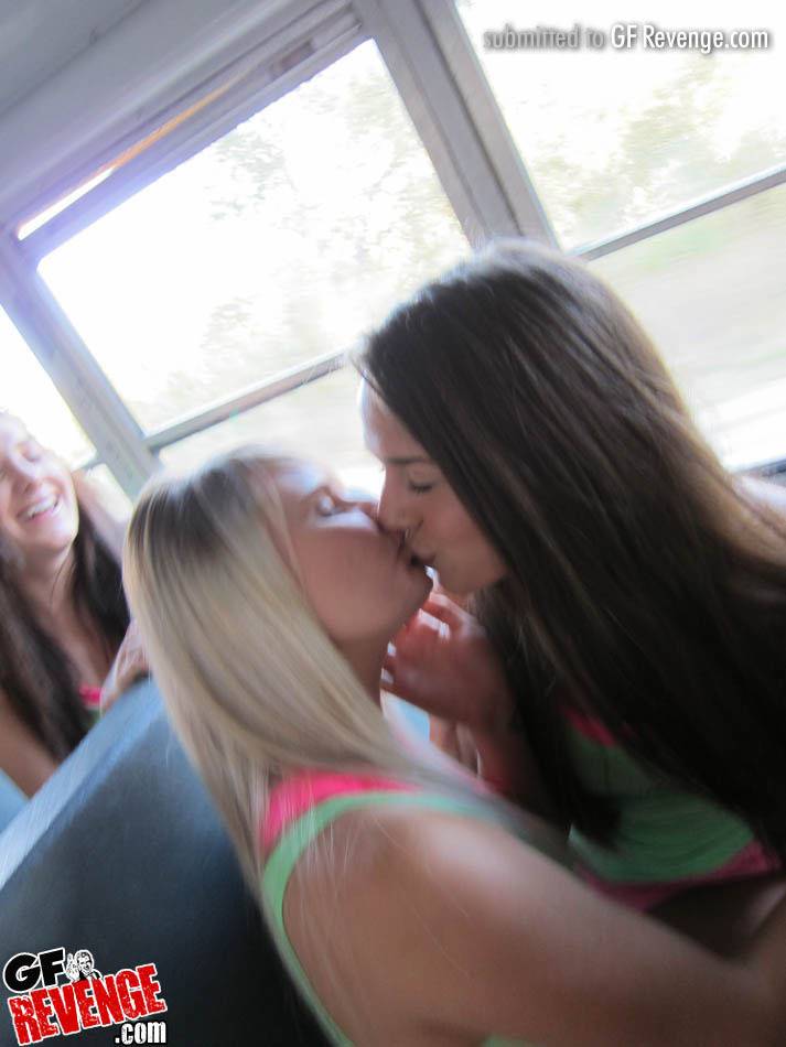 Stunning girls Dani Jensen, Kim Carter and Jessica licking tasty pussies during hot lesbian sex in the bus - #10