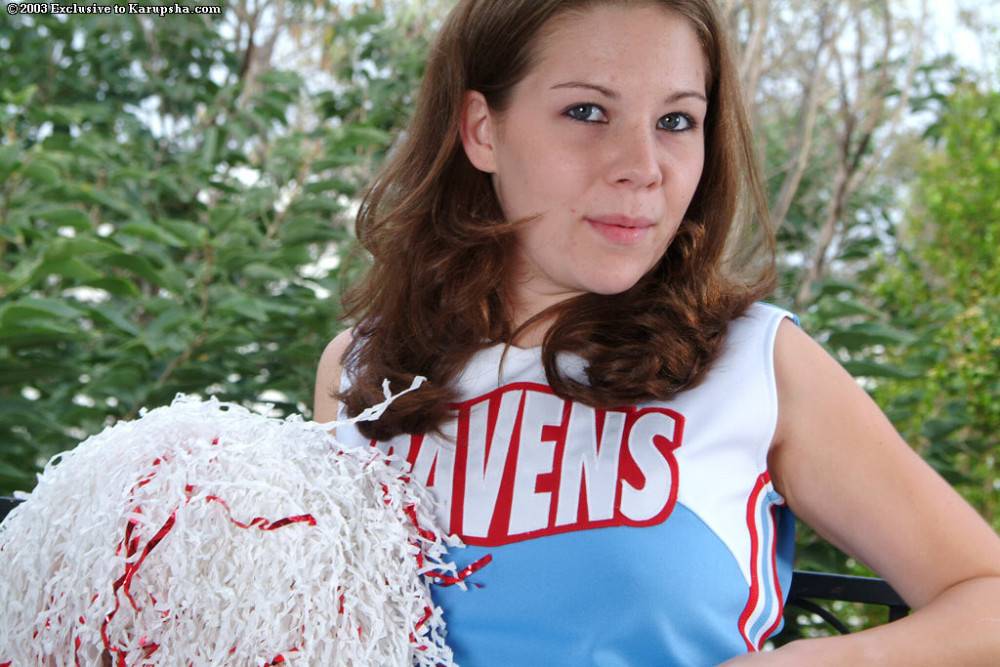 Cute Cheerleader Stacie Bonds In Uniform Bares Her Small Tits And Then Exposes Her Shaved Twat - #4