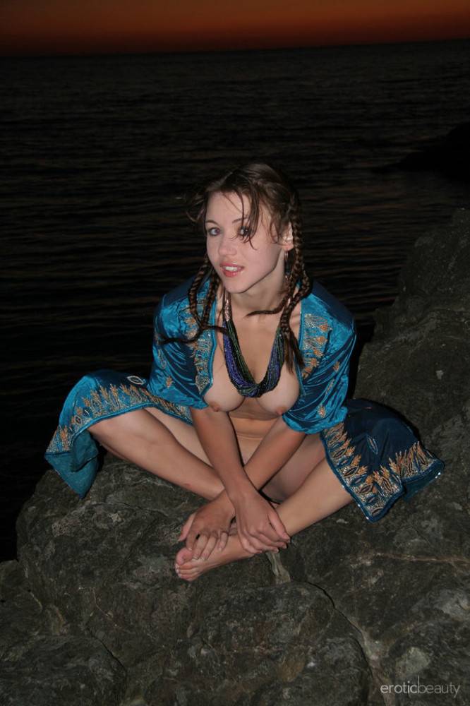 Stunning teen Firebird A baring big boobies and jerking off at beach - #8