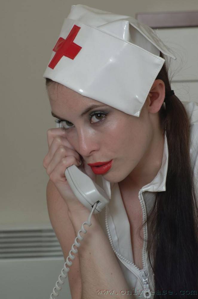 Busty Braless Nurse Electra Strips Off Her White Latex Outfit And Red Lace Panties - #3