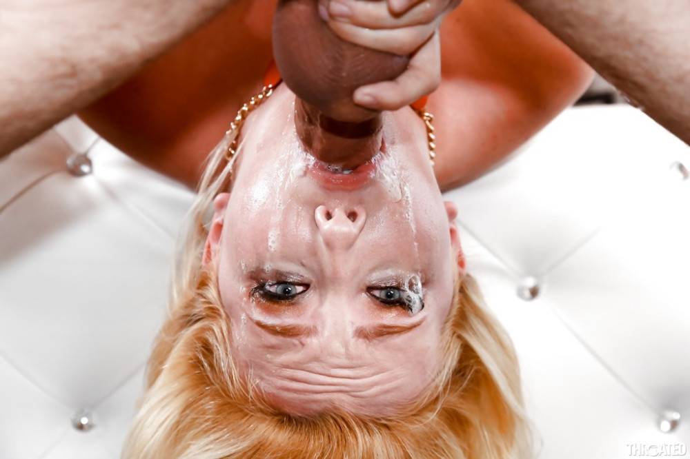 Superb american blond Samantha Rone deepthroating rod and enjoys a cum shot on her face - #6
