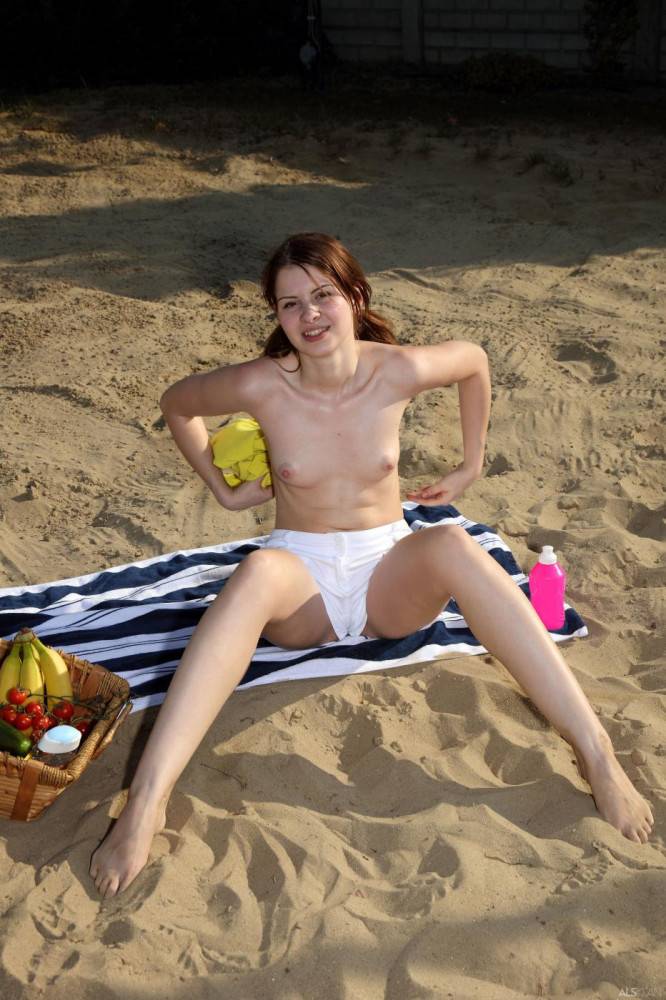 Licentious Brunette Judy Smile Is Stripping Nude On The Beach And Feeding Nub With Banana - #2