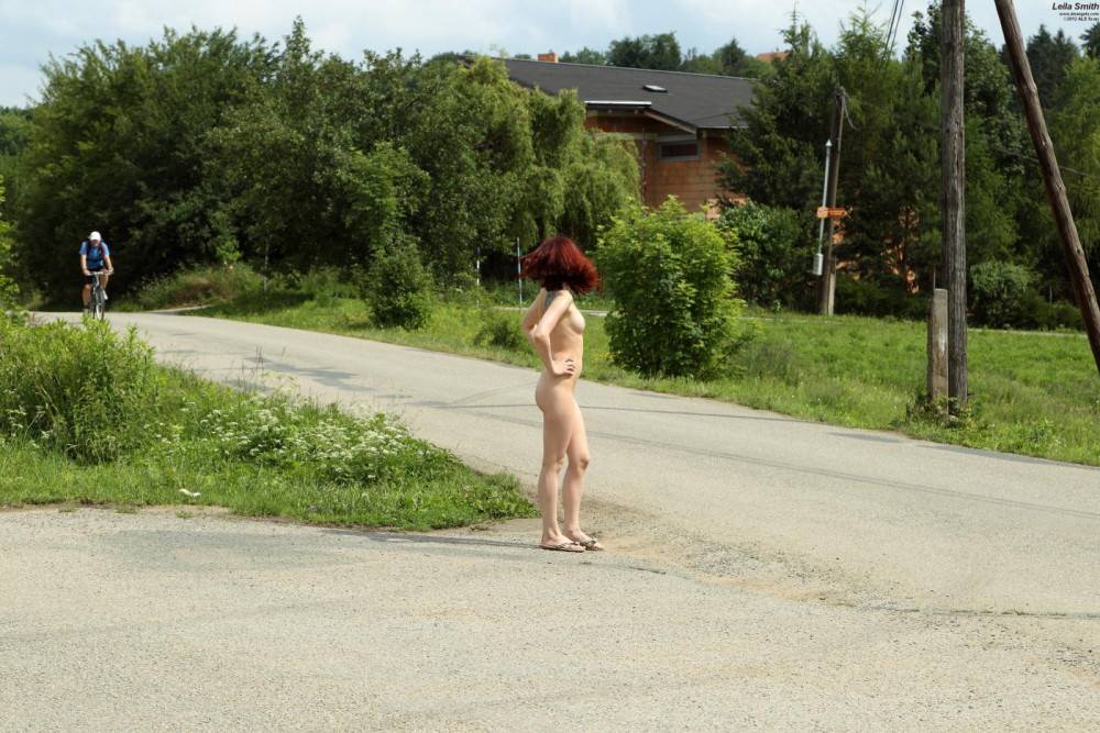 Totally Nude Brunette Leila Smith Goes Crazy Walking In The Street And Trying To Catch A Car - #7