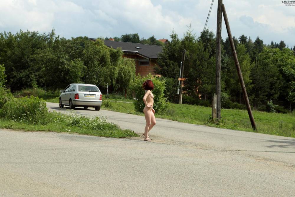 Totally Nude Brunette Leila Smith Goes Crazy Walking In The Street And Trying To Catch A Car - #13