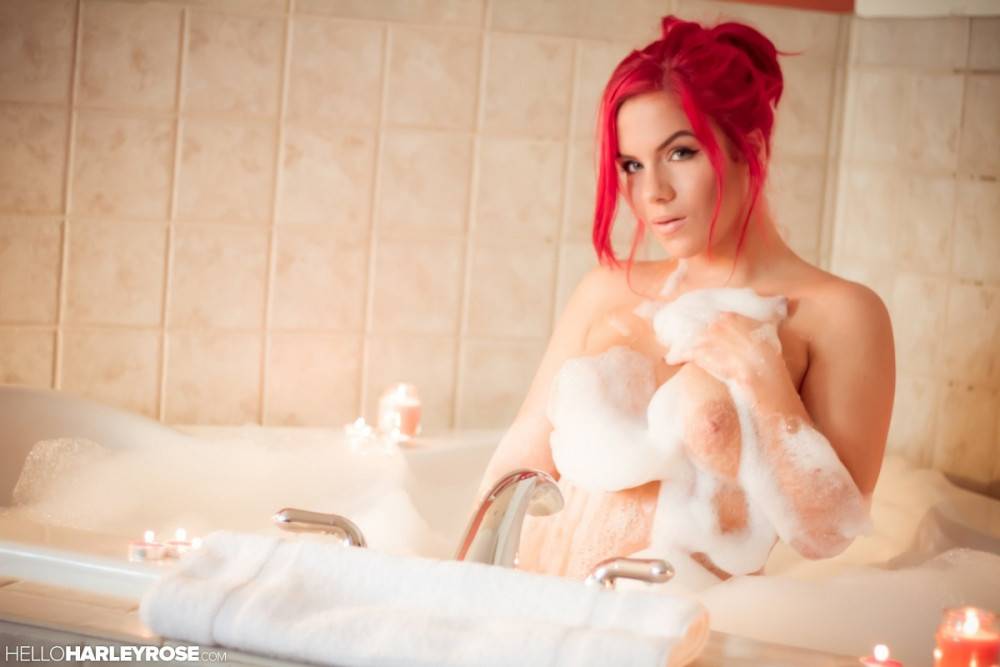 Foam Is All Over Busty Redhead Harley Rose And She Is Willing To Pose For Us In The Bathroom. - #11