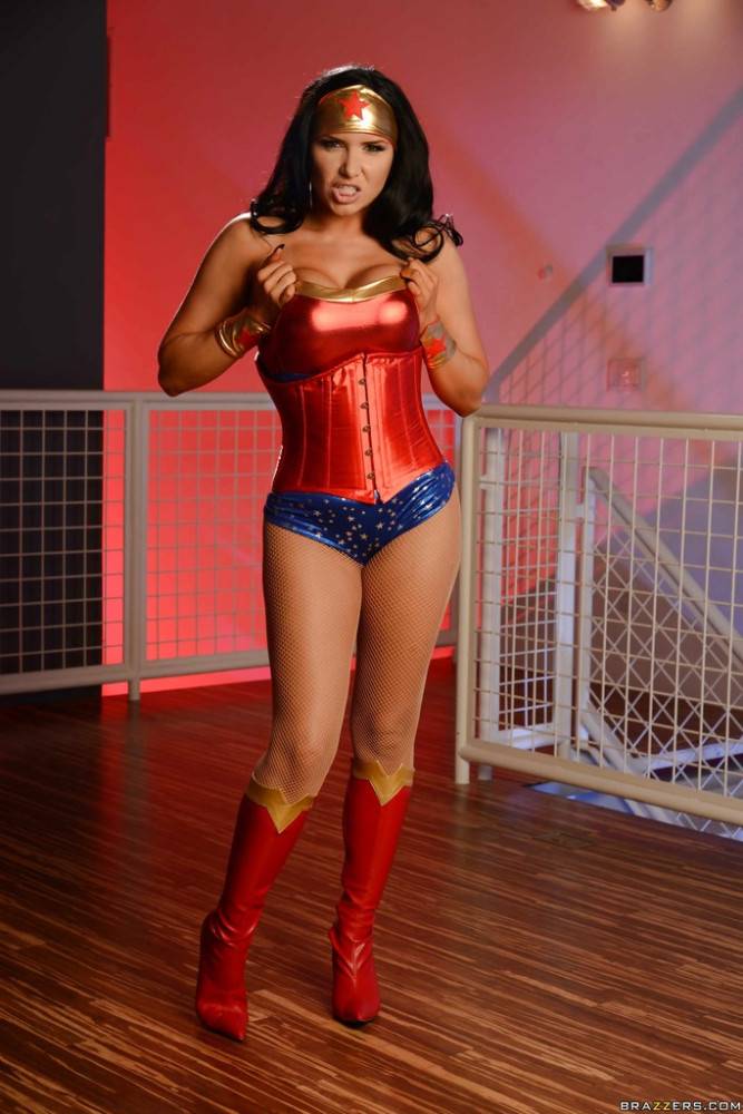 Sexy american porn star Romi Rain in cosplay clothing denudes big knockers and masturbates - #7
