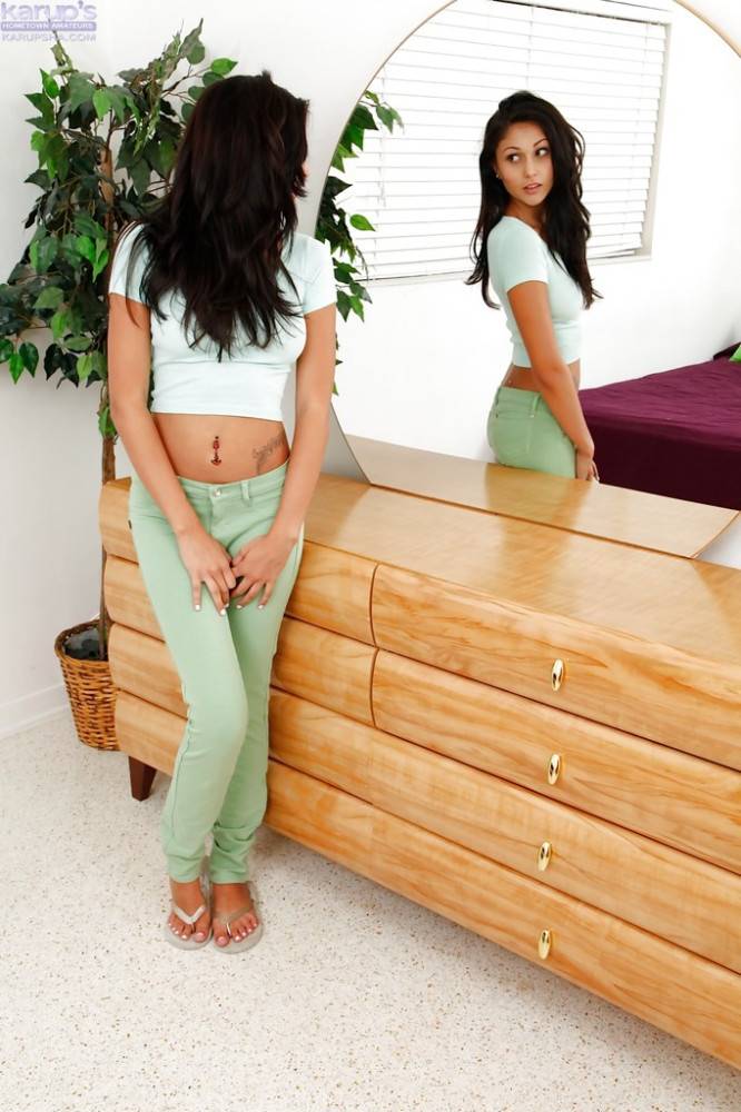 Shapely american teen Ariana Marie in tight jeans exhibiting her butt and masturbating - #1