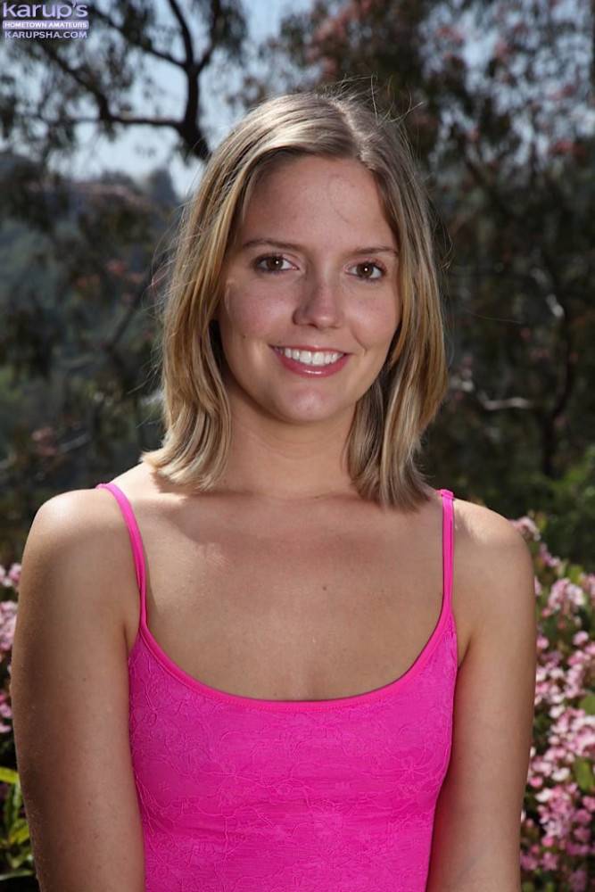 Hot Teen Megan Sweetz Gets Out Of Her Frilly Pink Dress In The Garden For Some Softcore Action. - #1