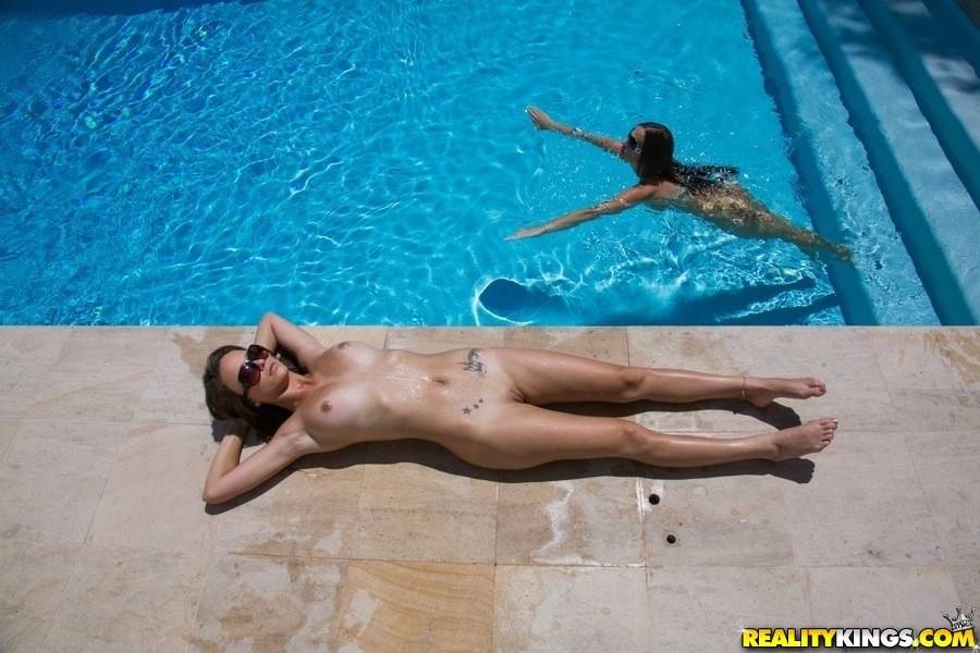 Deluxe women Abigail Mac and Malena Morgan in beautiful bikini licking juicy pussies during hot lesbian sex near the pool - #4