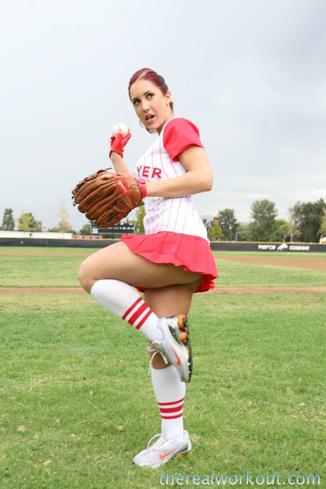 Busty Hottie Kylee Strutt Red And White Baseball Uniform Takes On Pretty Big Cock - #6