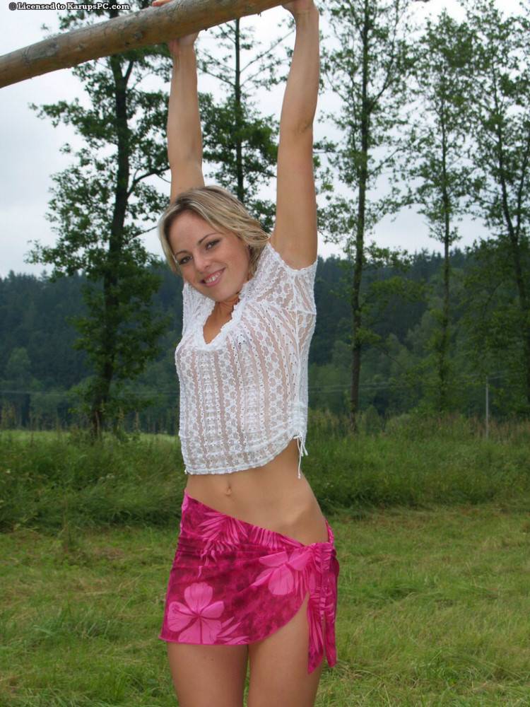 Excellent teen Michelle in skirt exposing her butt and pussy outdoor - #4