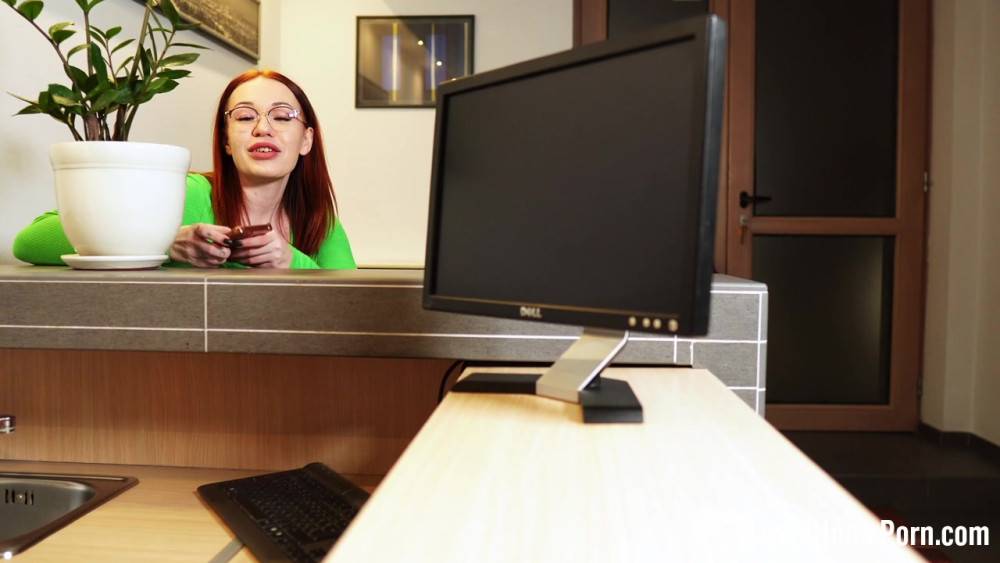 Fucking a redhead behind her working desk - #9